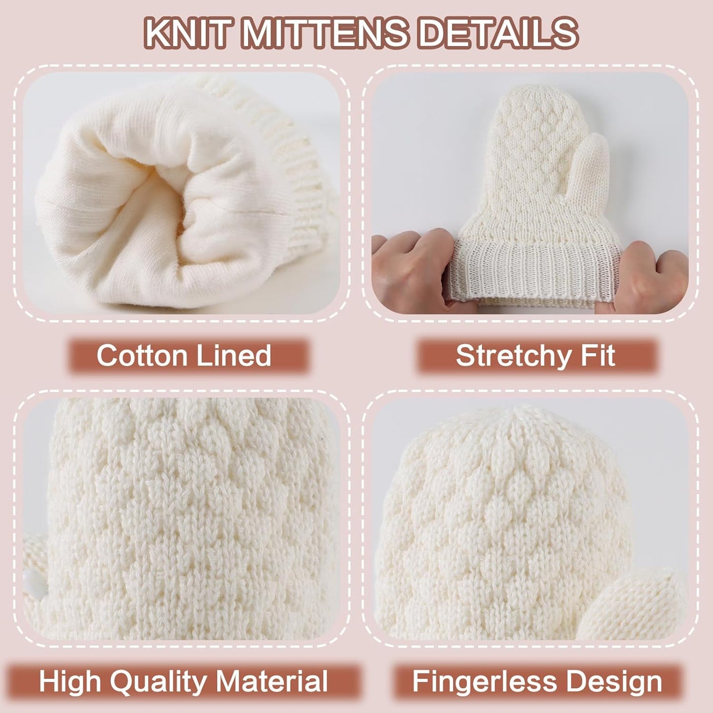Baby Knit Mittens Toddler Boys Girls Gloves Winter Infant Newborn No Scratch Mitten 0-3 Years