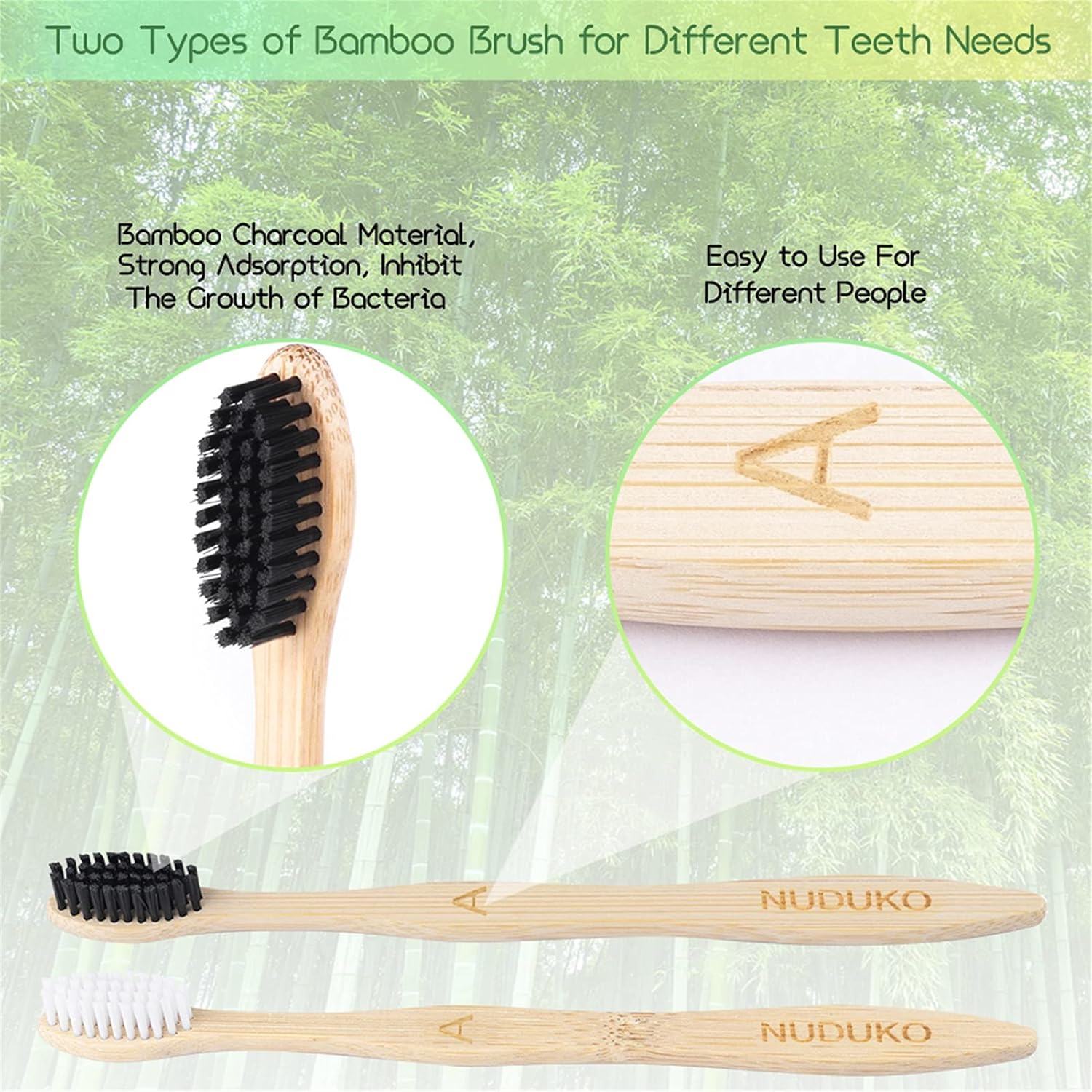 Biodegradable Bamboo Toothbrushes, 10 Piece BPA Free Soft Bristles Toothbrushes, Natural