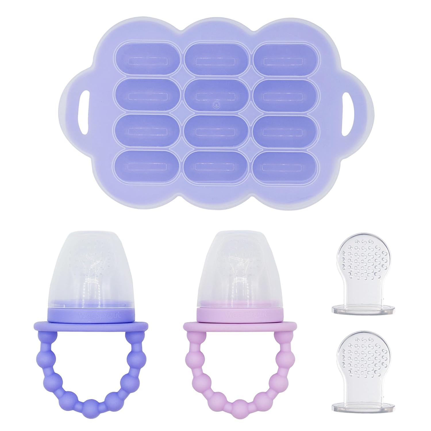 WeeSprout Baby Food Feeder Set - 2 Silicone Feeders & Reusable Freezer Tray with Lid - BPA-Free