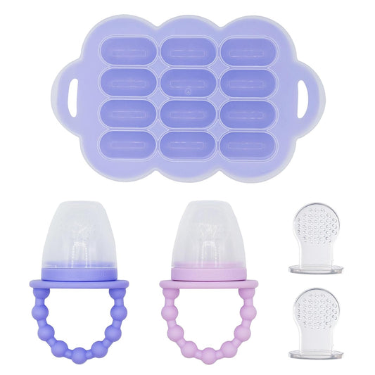 WeeSprout Baby Food Feeder Set - 2 Silicone Feeders & Reusable Freezer Tray with Lid - BPA-Free