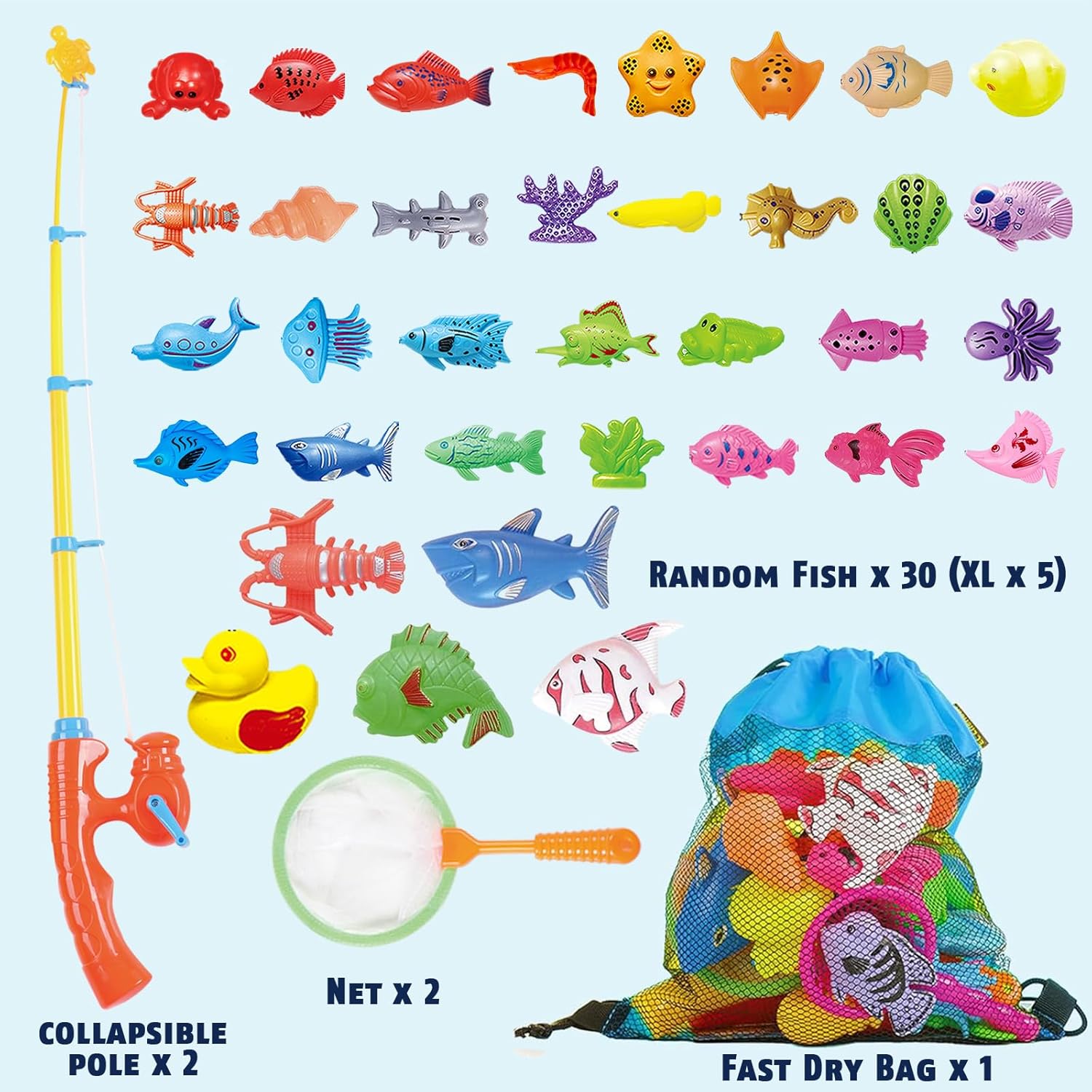 CozyBomB™ Magnetic Fishing Toys Game Set for Kids | Water Table Bathtub Kiddie Pool Party & Pole