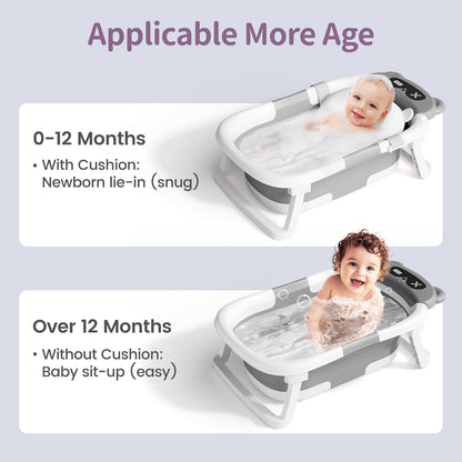 Collapsible Baby Bathtub for Newborn to Toddler (0-18 Month) - Portable Baby Bath Tub for Travel
