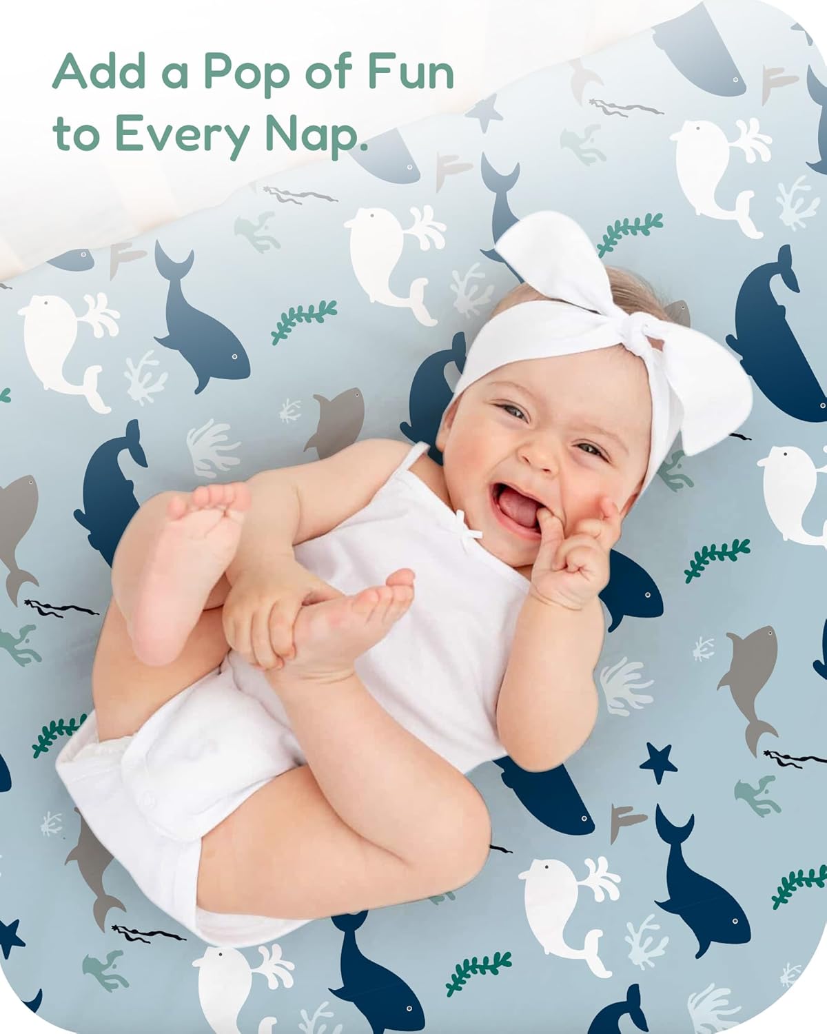 Baby Crib Sheets for Standard Crib Mattress - Navy Whale+Blue, Ultra Soft Jersey Knit, Breathable