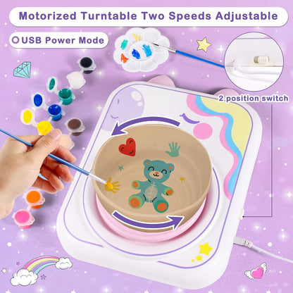 Pottery Wheel for Kids，Art Supplies Arts & Crafts Kit, Crafts Toys for Girls 8-12, Pottery Studio Craft Kit with 4 Pack Air-Dry Clay,Girls Toys Birthday Christmas Gift for Kids Ages 6 7 8 9 10 11 12+