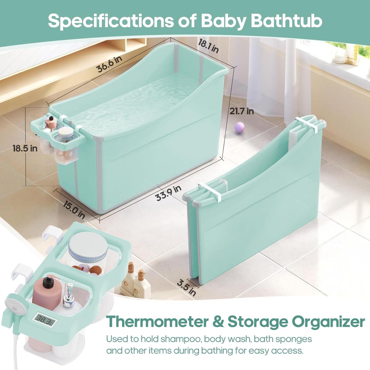 Collapsible Baby Bathtub Foldable Bathtub for Toddler Portable Large Foldable Bath Tub Bathtub for