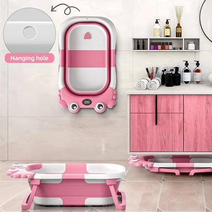 Collapsible Baby Bathtub for Newborns to Toddler with Real-time Temp Monitor & Floating