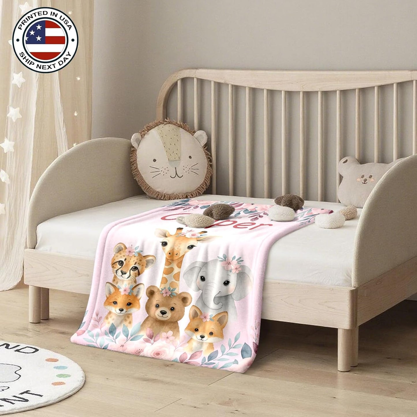 Ship Next Day, Personalized Baby Blanket – Printed in USA, Custom Baby Blanket for Boys & Girls