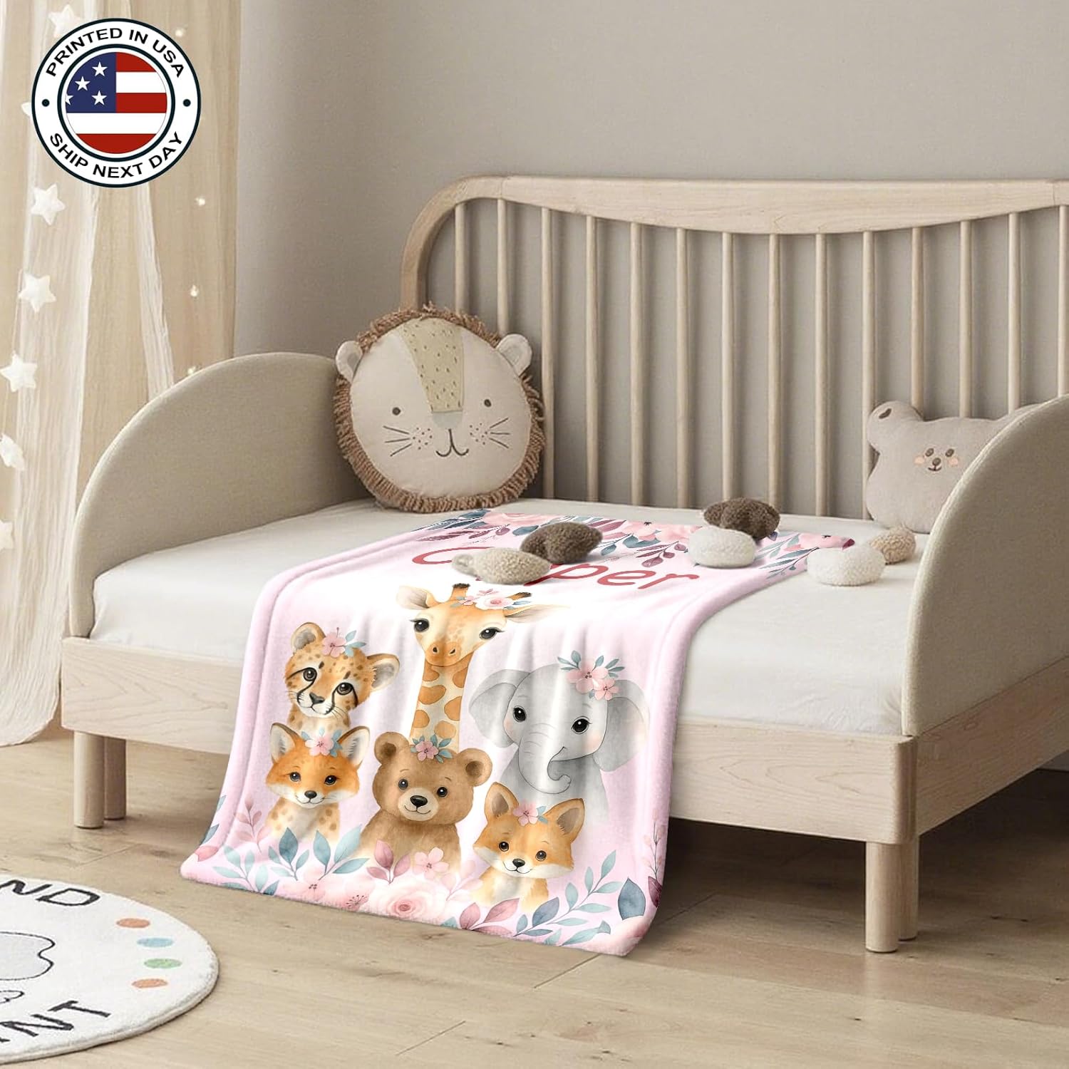 Ship Next Day, Personalized Baby Blanket – Printed in USA, Custom Baby Blanket for Boys & Girls