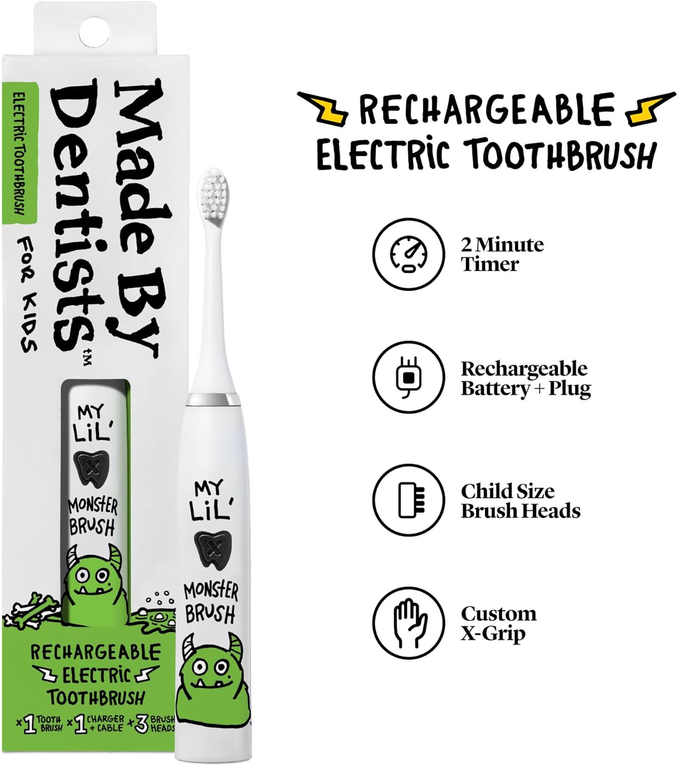 Kids Electric Toothbrush - Rechargeable Vibrating Toothbrush with Timer, Includes 6 Replacement