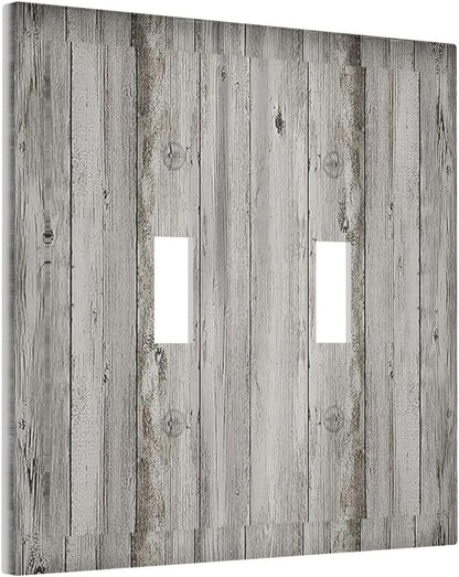 Decorative Switch Plates Farmhouse Rustic Grey Barn Door Wood 2 Gang Double Toggle Outlet Light Switch Cover Wall Plate Electrical Faceplate for Bedroom Cabin Decor