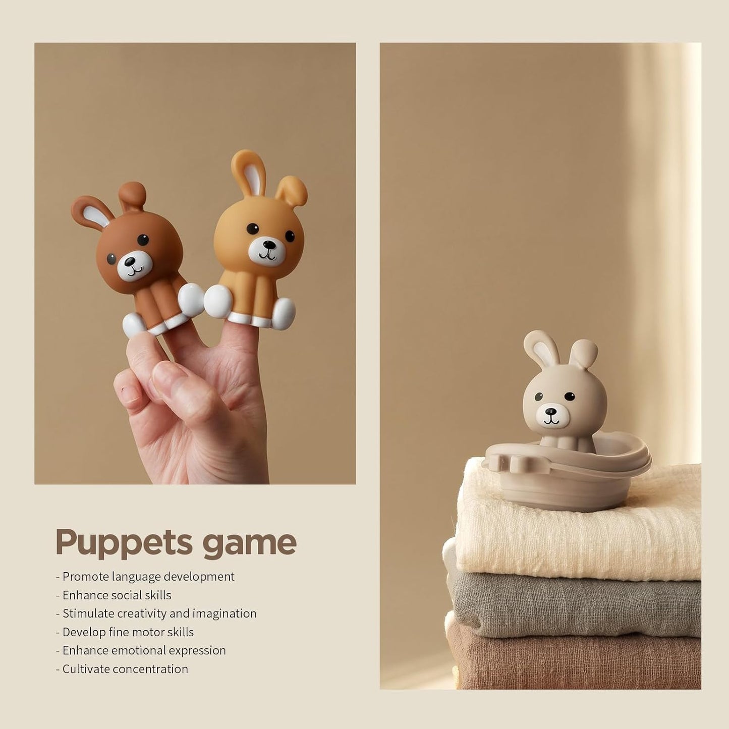 Nueplay Bathtub Toys for Toddlers 18M+，Baby Bath Toys with Animal Finger Puppets，Stackable Boat