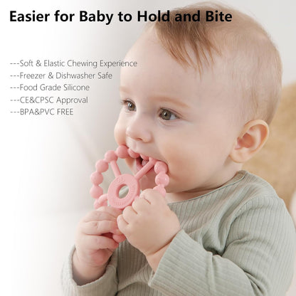 3 Pack Ring Teether Baby Infant Toys, Baby Essentials, Silicone Teething Ring Toys for Babies 0-6 Months, Seposeve Toddler Teethers 6-12 Months 12-24 Months, Infant Teething Relief, Purple Pink White
