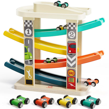 TOP BRIGHT Toddler Toys for 2 Year Old Boy, Wooden Car Ramp Race Track Set