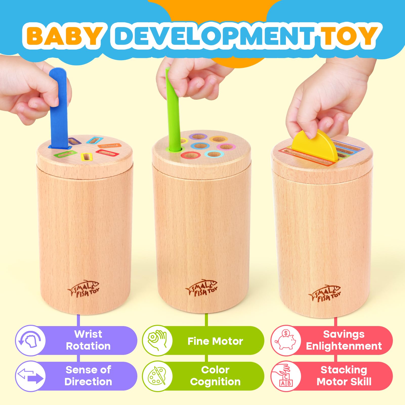 Wooden Montessori Baby Toddler Toys 3in 1 Learning Fine Motor Preschool Toy