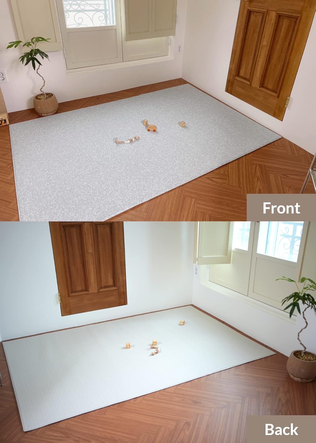 Baby Care Play Mat (Large, Hygge - Spore & Wooden) 82'' x 55'' Original One-Piece Reversible Rollable Waterproof Play Mat for Infants, Babies, Toddler, and Kids