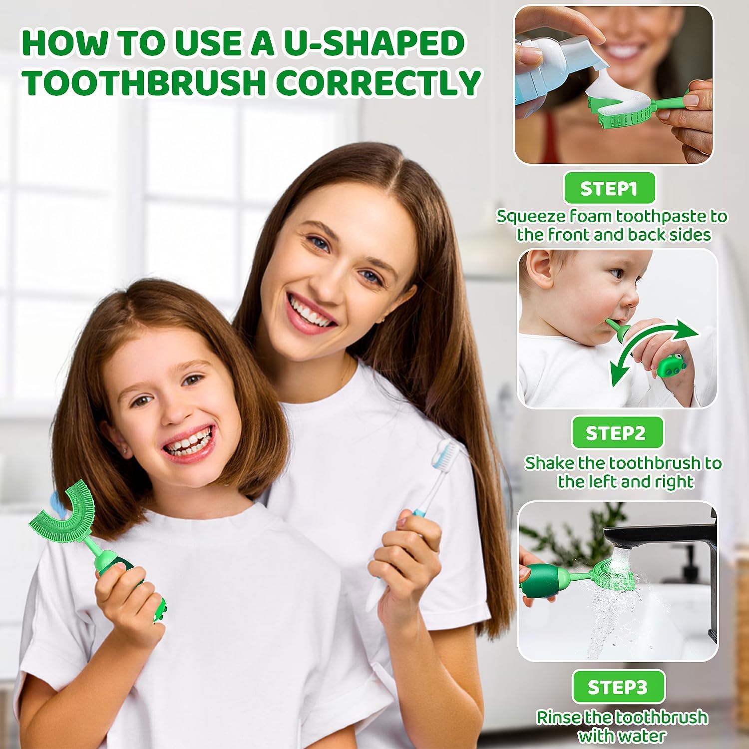 U-Shaped Toothbrush for Kids Ages 2-7， Soft Food-Grade Silicone for Sensitive Gums， 360° Teeth