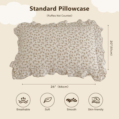 BuLuTu Cotton Muslin Kids Toddler Pillowcase Standard Cute Camellia Flowers Super Soft Travel Pillow Nursery Pillowcase for Boys,Girls,Bedding Decor Machine Washable, Durable Pillowcase,1 Piece