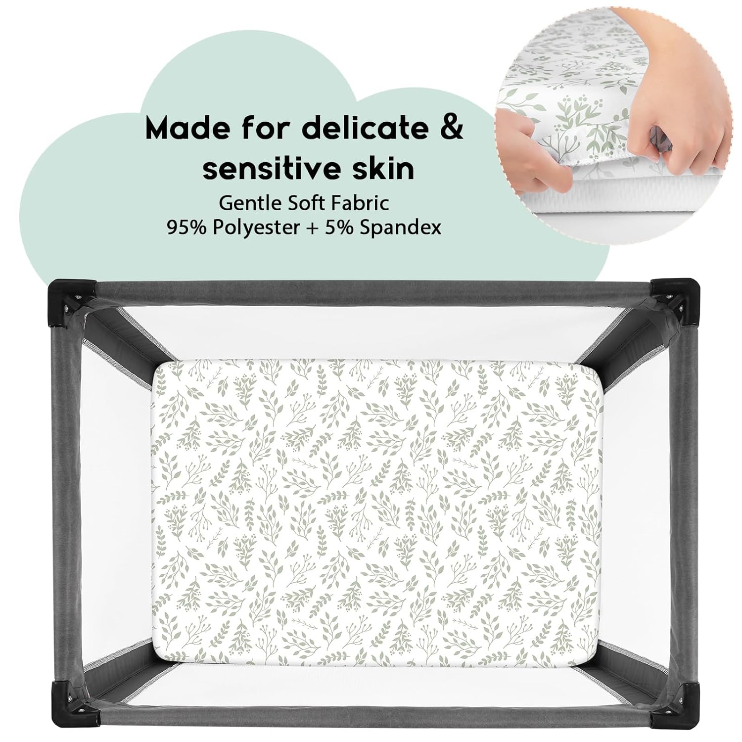 Yoofoss Pack and Play Sheets Fitted, Mini Crib Sheets 2-Pack for Pack N Play Mattress, Stretchy