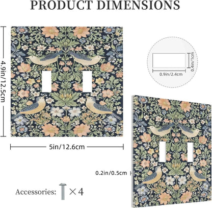 Decorative Switch Covers Plate Rustic Morris Birds Green Leaf Flower 2 Gang Wall Plate Unique Double Toggle Light Switch Plate Wall Cover Plate Faceplate for Country Bedroom Home Decor