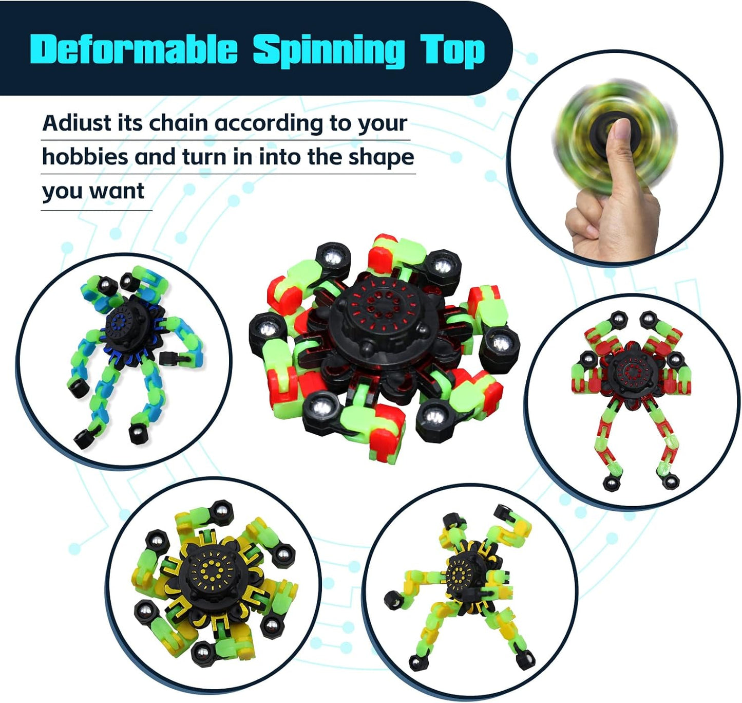 8Pcs Fidget Spinners Glow in The Dark, Fingertip Gyro DIY Deformable Robot Funny Sensory Fidget Toys Decompression Spinner Birthday Gifts Classroom Prizes Party Favors for Kids Adults