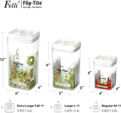 Felli Flip Tite Acrylic Food Storage Container with Lid 6” XL Air Tight Ring Seal Flip Top, Plastic