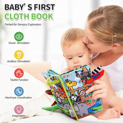 Jollybaby Crinkle Books for Babies, Sensory Soft Touch and Feel Baby Toys for 0-6 Months Infants, Newborn Montessori Early Educational Cloth Toys, Baby Girl & Boy Gift(Jungle Tails)