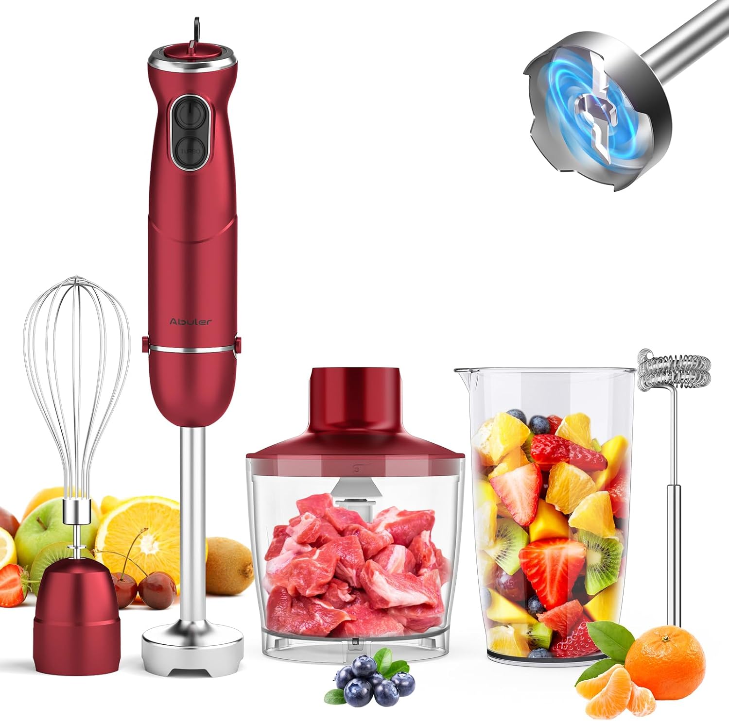 Immersion Blender 5 in 1 Hand Blender, Abuler 1000W Hand Mixer Stick,12 Speed Handheld Blender 304
