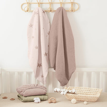 Bearmoss Muslin Crib Sheets - 100% Cotton Baby Crib Sheets Fitted for Standard Crib Mattress &