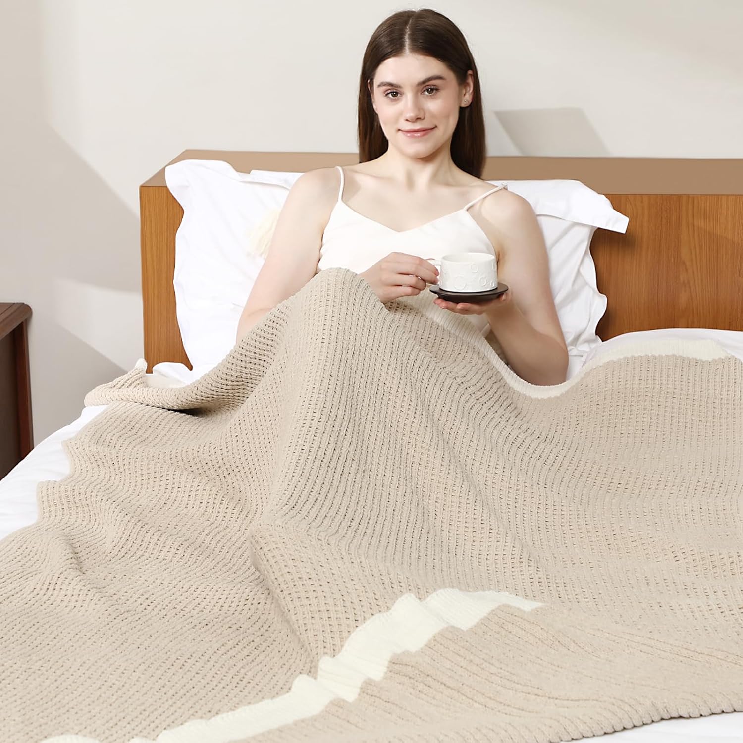 SeaRoomy Knit Throw Blanket,Super Soft Cozy Reversible Waffle Blanket,Warm Fluffy Fuzzy Plush