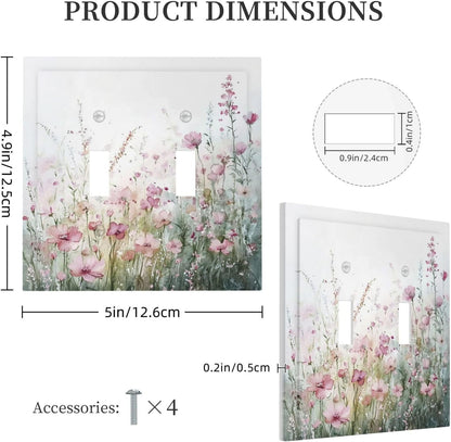Decorative Switch Plates Wildflower Botanical Watercolor Floral 2 Gang Double Toggle Outlet Light Switch Cover Wall Plate Electrical Faceplate For Bed Room Living Room Decor