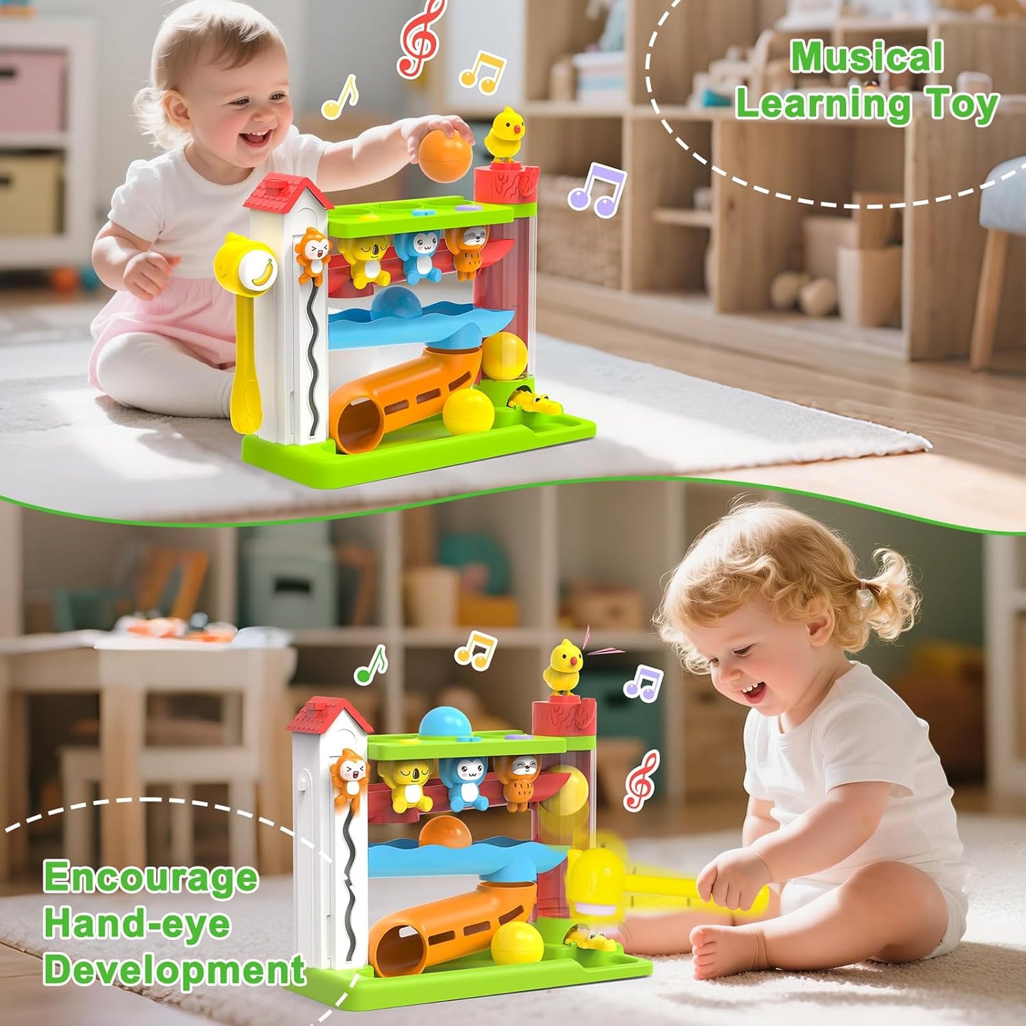 Toddler Musical Toys for 1+ Years Old Boy,Motor Skills Developmental Baby Toy 12-18 Months,Bilingual Toddler Learning Ball Drop Toy， Birthday Gift Toys for 1 2 Year Old Boys & Girls(Green)