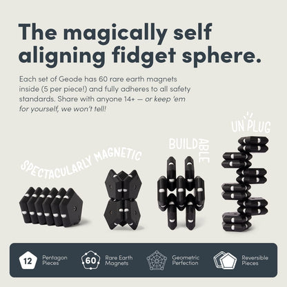Speks Geode Matte Pentagons Magnetic Fidget Toy for Adults | Quiet Sensory Toy for Stress Relief & Anxiety, Office Desk Toy & Top Gadget Gift Idea | Snake Eyes, 12-Piece Set