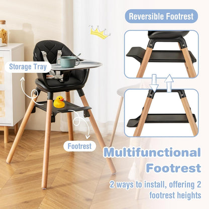 BABY JOY Baby High Chair, 6 in 1 Convertible Wooden High Chair for Babies & Toddlers with