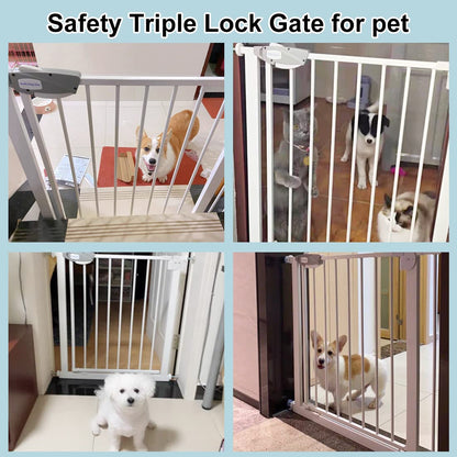 WAOWAO Triple Lock Baby Gate Extra Wide 62.59-67.32" Pressure Mounted Walk Through Swing Auto Close Safety Black Metal Dog Pet Puppy Cat for Stairs,Doorways,Kitchen