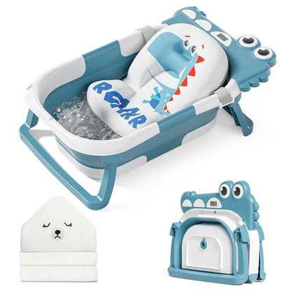 MoreFeel Collapsible Baby Bathtub for Newborn with Thermometer & 1 Hooded Towel & 1 Soft Floating