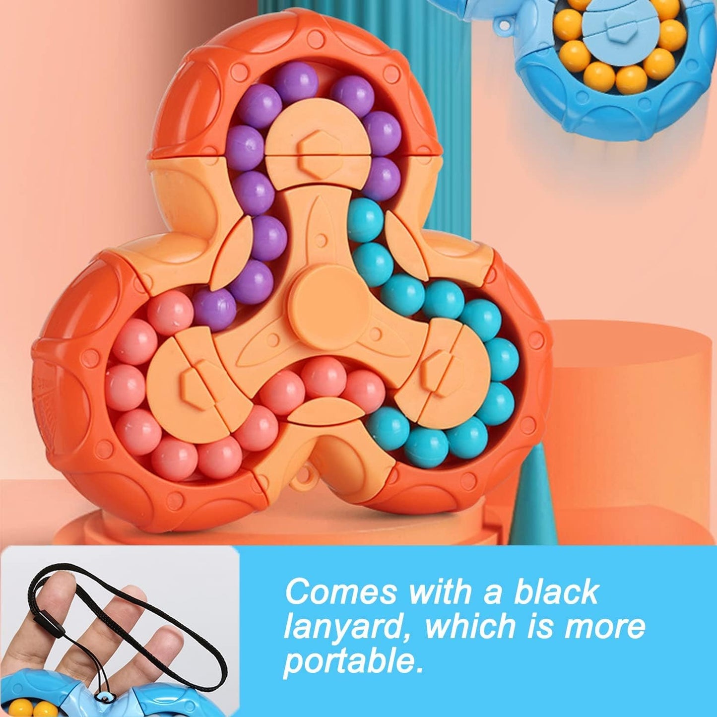 Magic Bean Rotating Brain Teaser Finger Puzzle Toy,Boys Girls Handheld Spinner Stress Anxiety Relief Ball Game Sensory Toys,Gift for Kids Ages 3Above Easter Christmas Birthday New Year (blue)