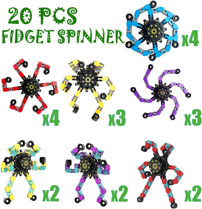 20 Pcs Transformable Fidget Spinner, Fidget Toys Bulk for Adults, Transformable Chain Robot Finger Toy DIY Deformation Robot Mechanical Spinners Stress Relief Fidget Toy for Teens Adults