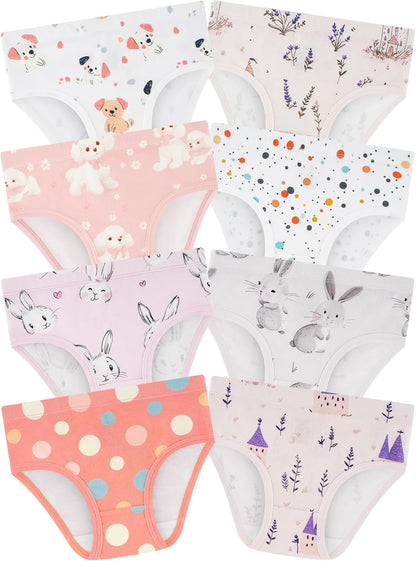 Girls' Underwear,Soft Cotton Tagless Panties for Toddlers' & Little Kids Comfort,Breathable Briefs,8-Pack