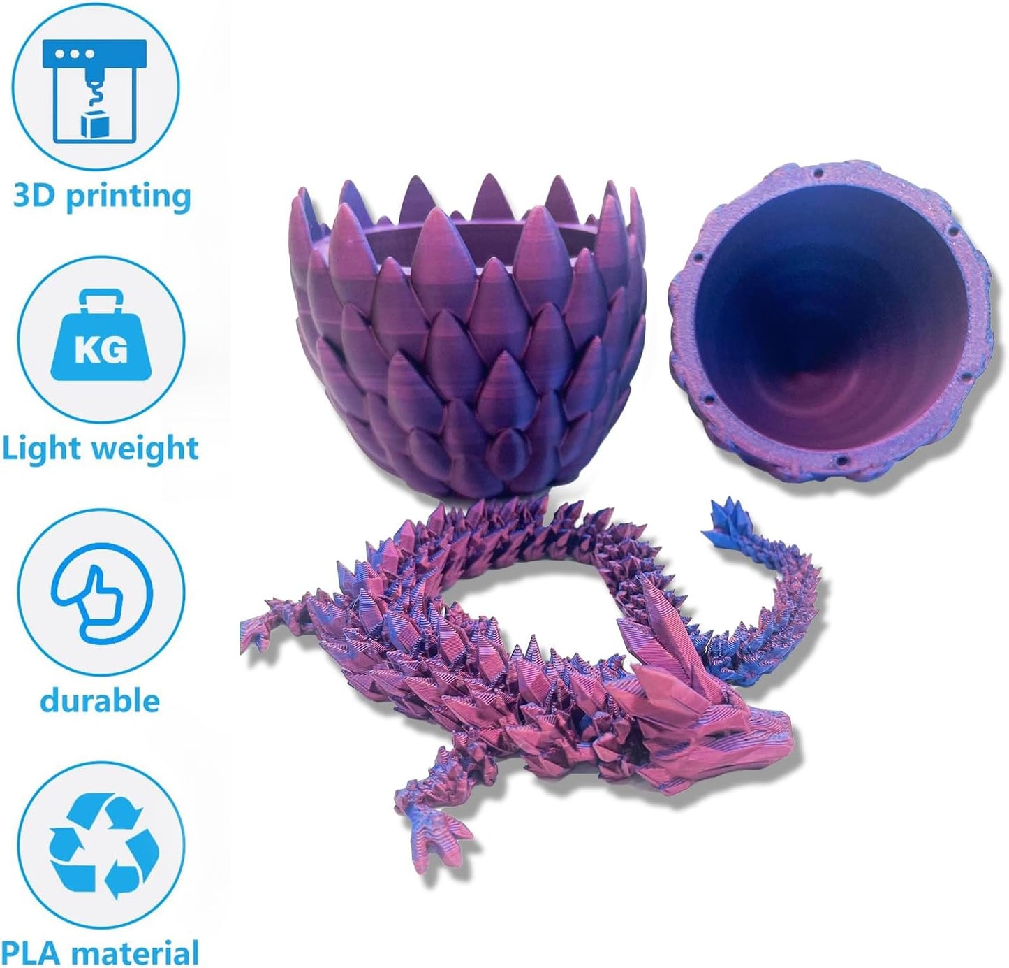 Easter Dragon Eggs 3D Printed Dragon Egg with Dragon Inside Articulated Crystal Dragon Fidget Toy Mystery Easter Suprise Home Office Decor Executive Desk Toys