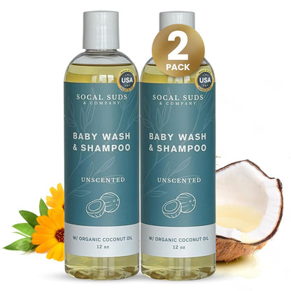 SoCal Suds & Company Baby Shampoo & Body Wash, 2-in-1 Organic Gel - Gentle Castile Soap with