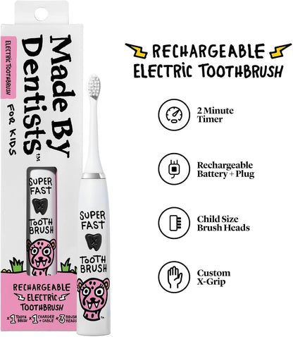 Kids Electric Toothbrush - Rechargeable Vibrating Toothbrush with Timer, Includes 6 Replacement