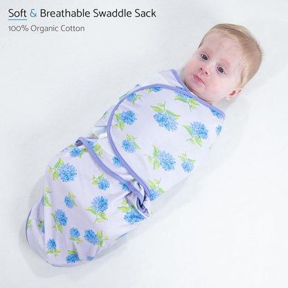 LollyBanks Baby Swaddles 100% Organic Cotton, 3-6 Months Baby Girl Swaddles with Easy Change Zipper, Swaddle Sack for Newborn Girls (Hydrangea Print)