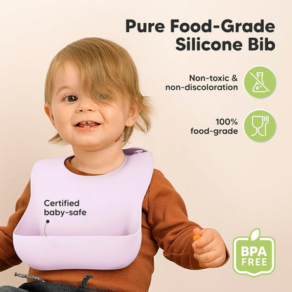 KeaBabies 2-Pack Silicone Baby Bibs for Eating - Sturdy Food-Grade Silicone Bibs for Babies Girl
