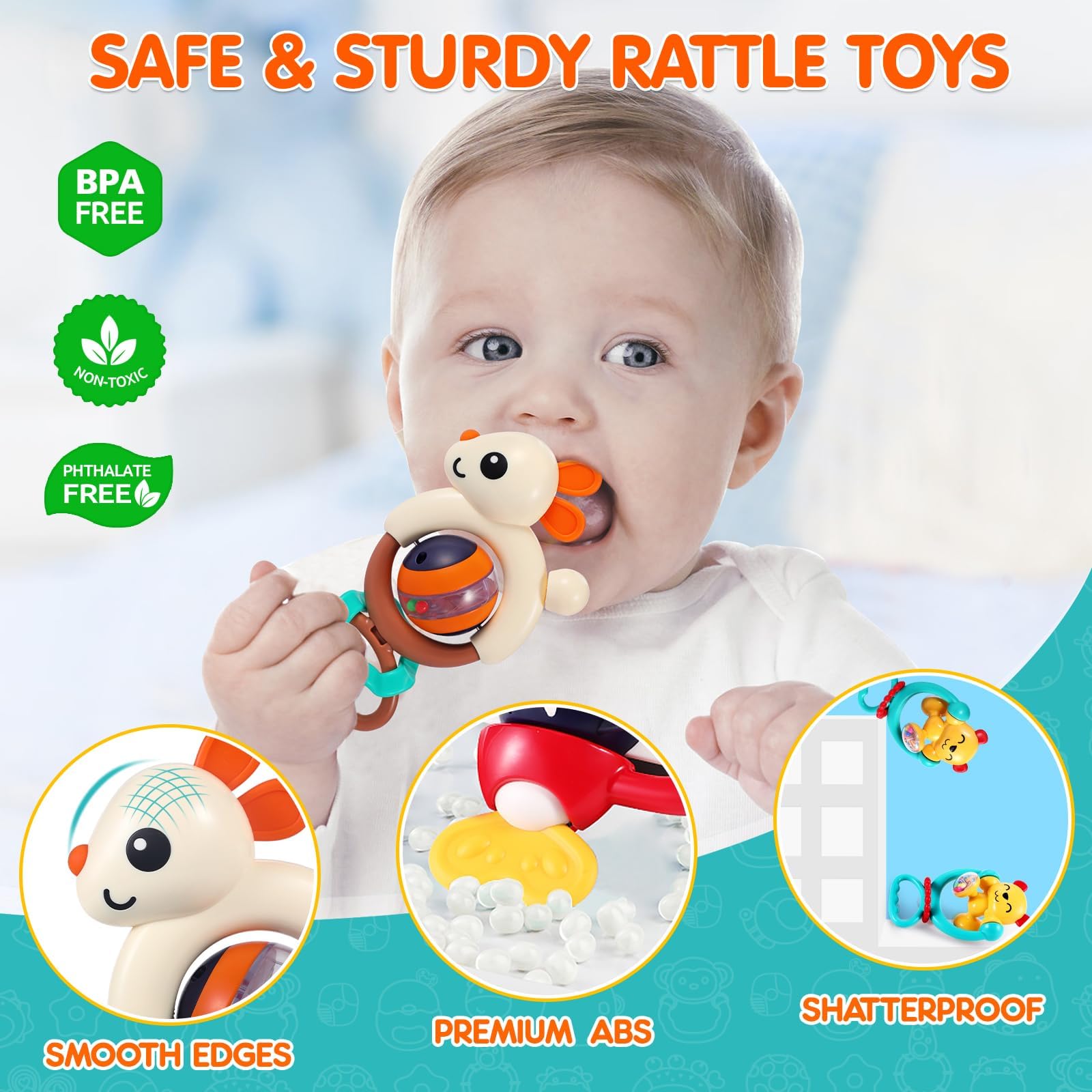 Baby Toys 6-12 Months, Removable Baby Rattle, 6 Month Old High Chair Toys