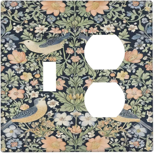 Decorative Outlet Covers Rustic Morris Birds Green Leaf Flower 2 Gang Wall Plate Cover Single Toggle Duplex Combo Two Switch Light Switch Cover Plate Jumbo Dual GFCI Faceplate