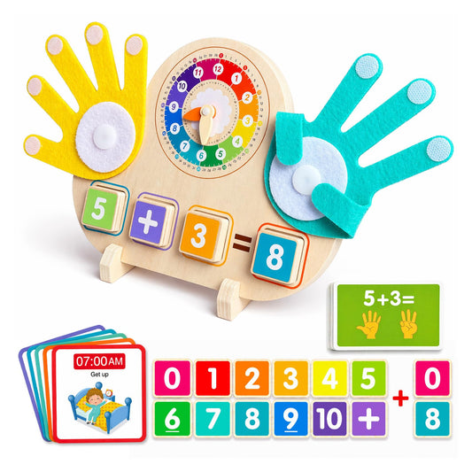 Quliwise 2-in-1 Wooden Math Manipulatives & Teaching Clock Toys