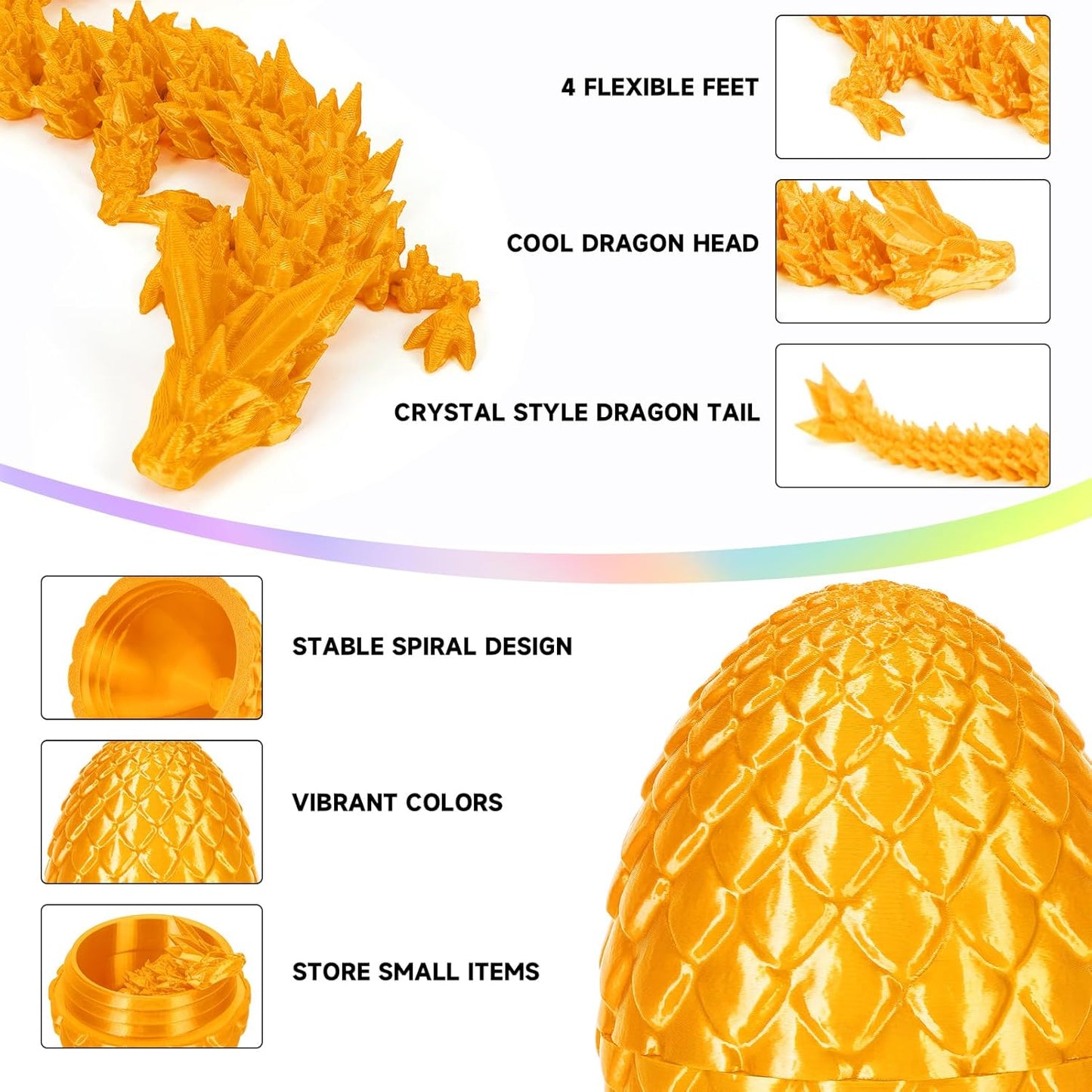 3D Printed Dragon Egg,Dragon Eggs with Dragon Inside,Crystal Dragon Fidget Toys,Full Articulated