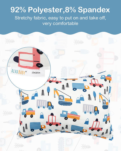 ALVABABY Toddler Pillowcases Stretchy Soft Kids Pillow Cover 2 Pack Fit 13"x 18" or 12"x16" Envelope for Girl Boy Sleepy Travel 2TPE22A