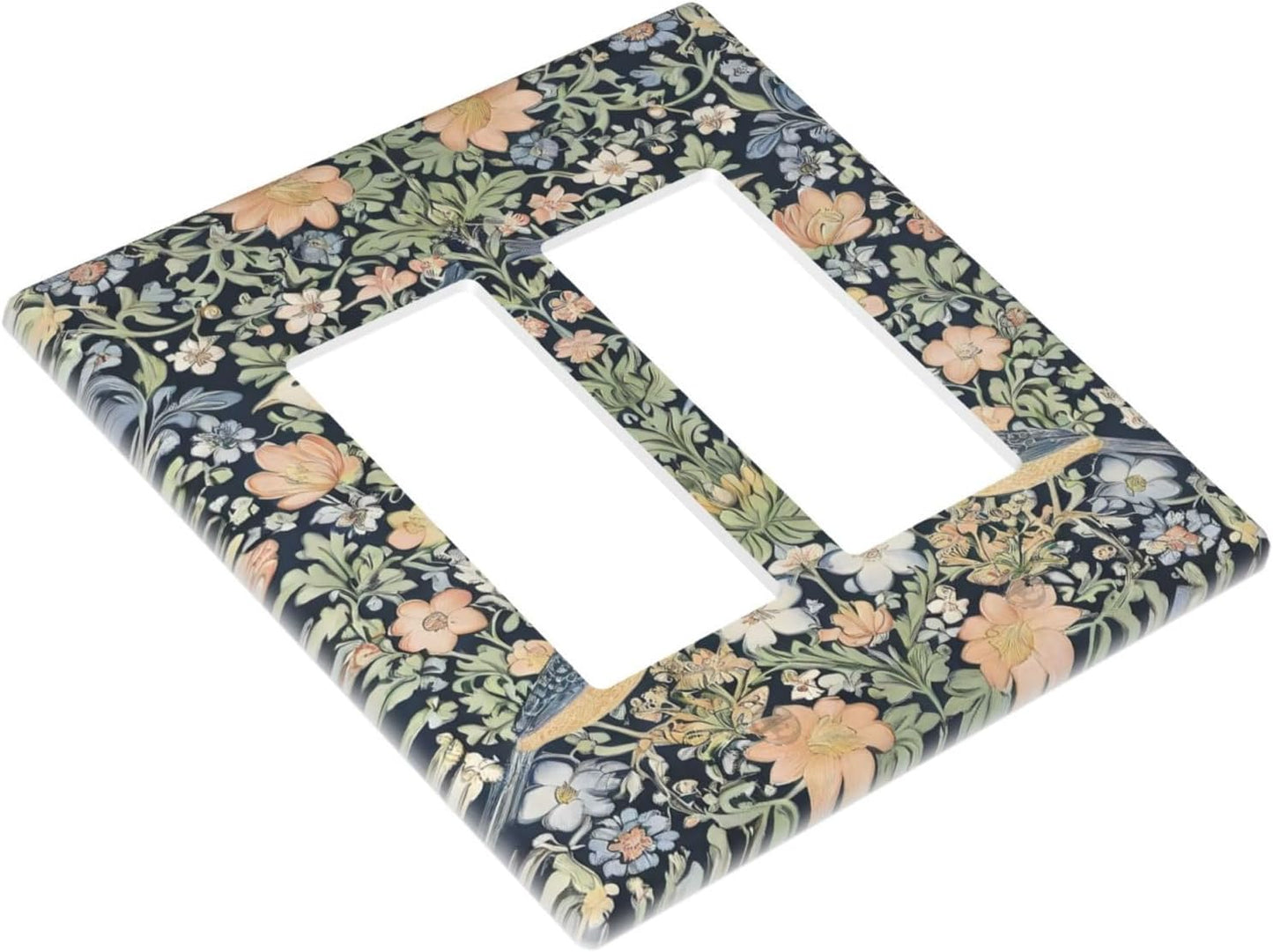 Decorative Outlet Covers Rustic Morris Birds Green Leaf Flower 2 Gang Wall Plate Double Rocker Two Switch Wall Cover Plate Light Switch Cover Plate Faceplate for Country Bedroom Decor