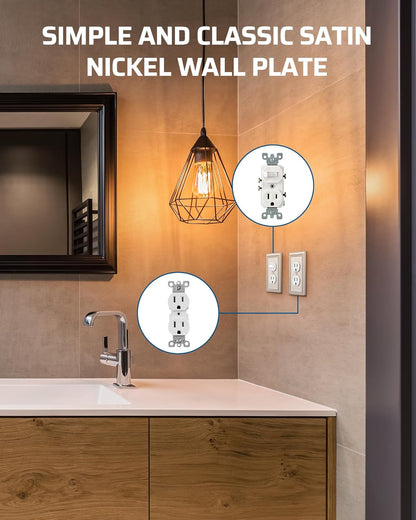 DEWENWILS Duplex Outlet Covers, Brushed Nickel Outlet Wall Plates, 4.92" x 3.14" Light Switch Cover Plates, Metal Electrical Outlet Cover Plates, 2 Pack